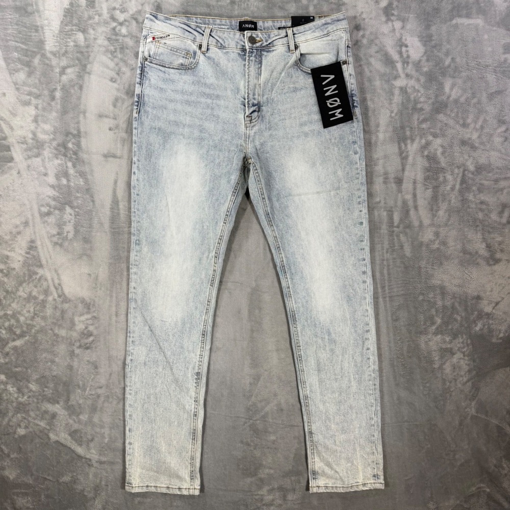 New ANOM Athletic Fit Jeans Men's Size 36x34 Light Ice Blue Denim Pants